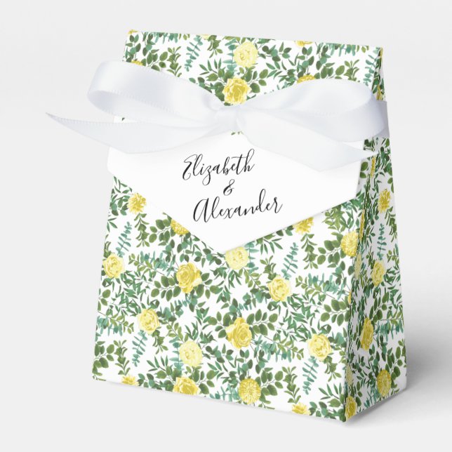 Light Yellow Pastel Peony & Rose Floral Wedding Favor Boxes (Front Side)