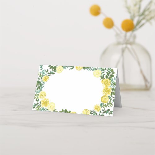 Light Yellow Pastel Peony  Rose Floral Wedding Place Card