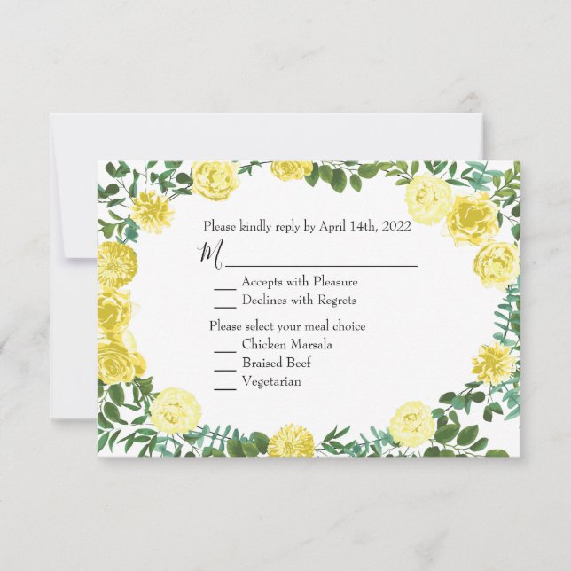 Light Yellow Peony & Rose Floral Invitation Reply (Front)