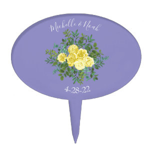 Light Yellow & Periwinkle Blue Rose Floral Wedding Cake Topper