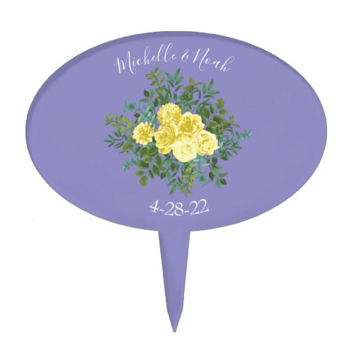 Light Yellow  Periwinkle Blue Rose Floral Wedding Cake Topper