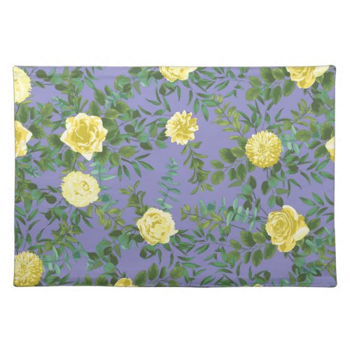 Light Yellow Periwinkle Blue Rose Floral Wedding Cloth Placemat