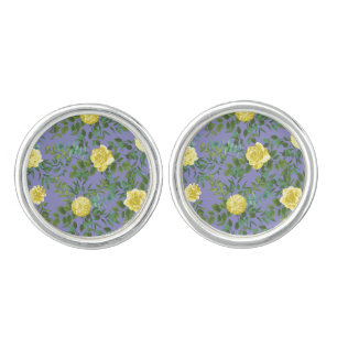 Light Yellow & Periwinkle Blue Rose Floral Wedding Cufflinks