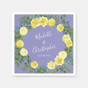 Light Yellow Periwinkle Blue Rose Floral Wedding Napkins