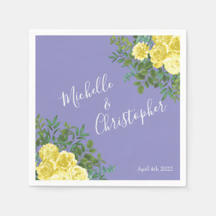 Light Yellow & Periwinkle Blue Rose Floral Wedding Napkins