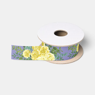 Light Yellow & Periwinkle Blue Rose Floral Wedding Satin Ribbon