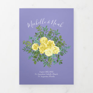 Light Yellow Periwinkle Blue Rose Wedding Programs
