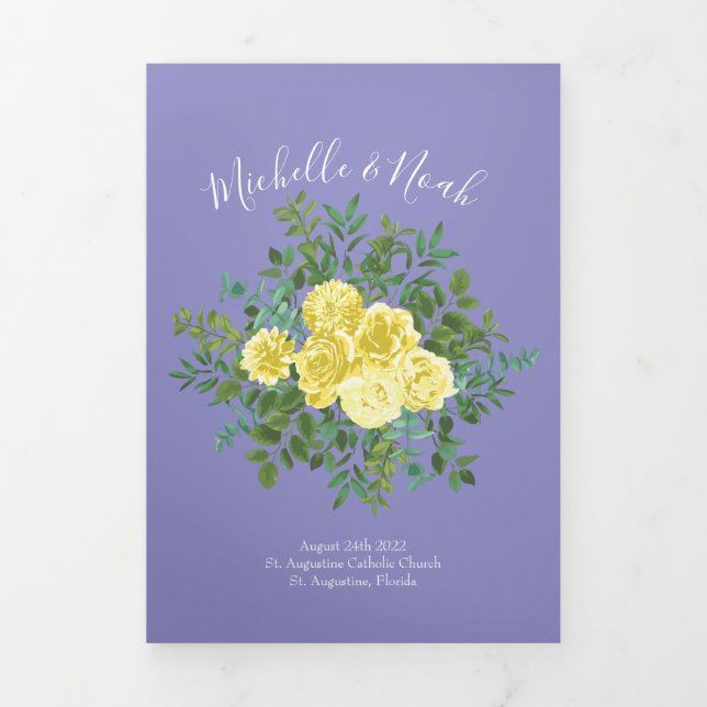 Light Yellow Periwinkle Blue Rose Wedding Programs (Cover)