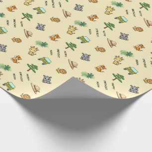 Light Yellow Personalized Safari Animal Birthday Wrapping Paper