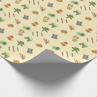 Light Yellow Personalized Safari Animal Birthday Wrapping Paper