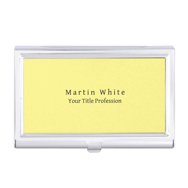Light Yellow Plain Elegant Professional Modern Business Card Case (Front)