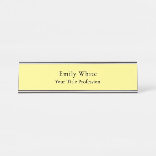 Light Yellow Plain Elegant Professional Modern Desk Name Plate