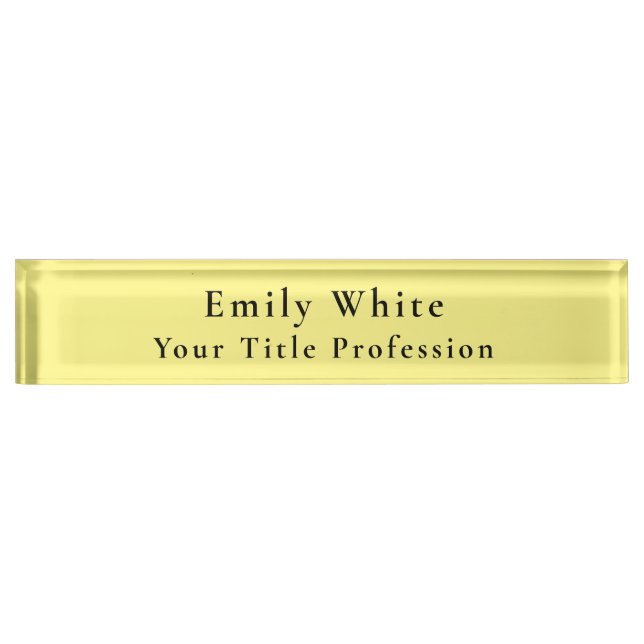 Light Yellow Plain Elegant Professional Modern Desk Name Plate (Front)