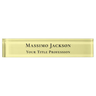Light Yellow Plain Elegant Professional Modern Desk Name Plate
