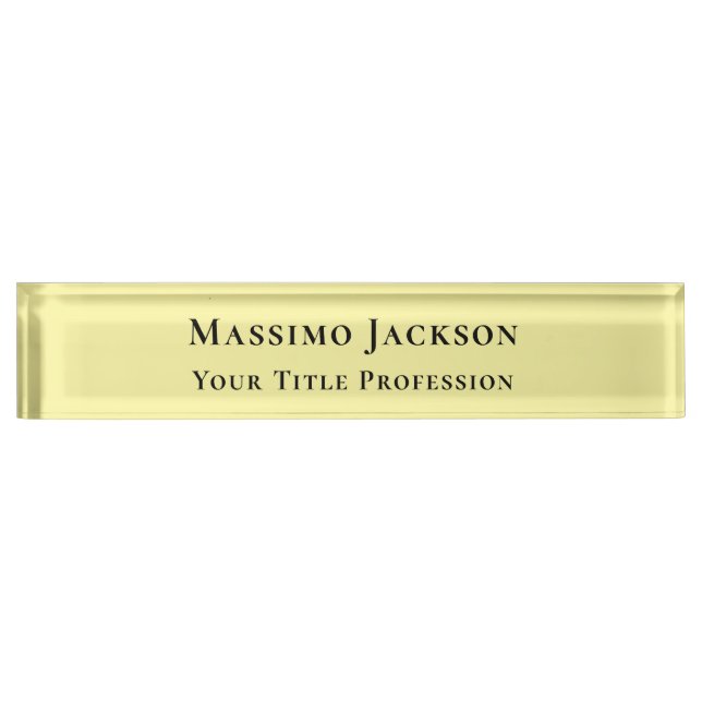 Light Yellow Plain Elegant Professional Modern Desk Name Plate (Front)