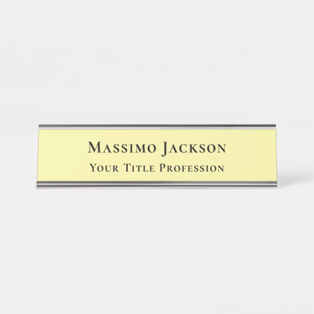Light Yellow Plain Elegant Professional Modern Desk Name Plate (Front)
