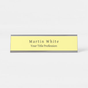 Light Yellow Plain Elegant Professional Modern Desk Name Plate