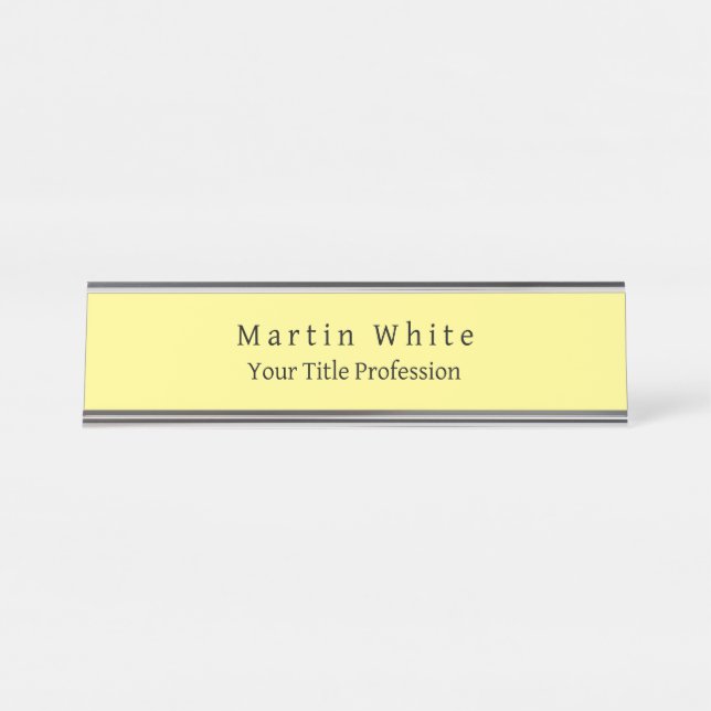Light Yellow Plain Elegant Professional Modern Desk Name Plate (Front)