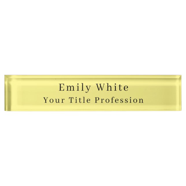Light Yellow Plain Elegant Professional Modern Desk Name Plate (Front)