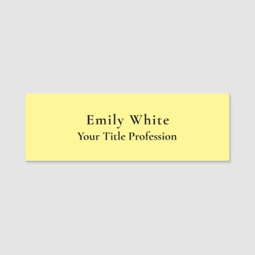 Light Yellow Plain Elegant Professional Modern Name Tag