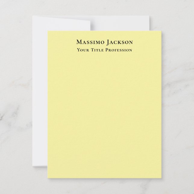 Light Yellow Plain Elegant Professional Modern Note Card (Front)