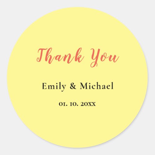 Light Yellow Plain Elegant Professional Thank You Classic Round Sticker