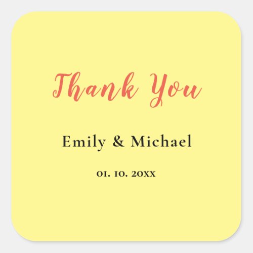 Light Yellow Plain Elegant Professional Thank You Square Sticker