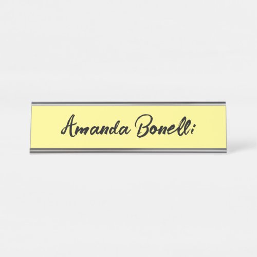 Light Yellow Plain Simple Minimalist Calligraphy Desk Name Plate