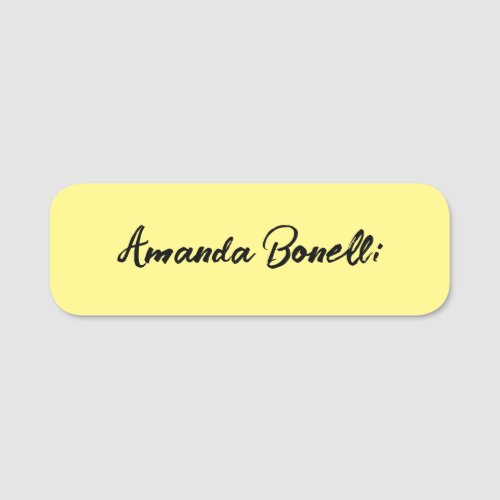 Light Yellow Plain Simple Minimalist Calligraphy Name Tag