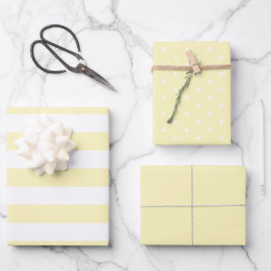 Light Yellow Polka Dot Wide Striped and Solid Wrapping Paper Sheets