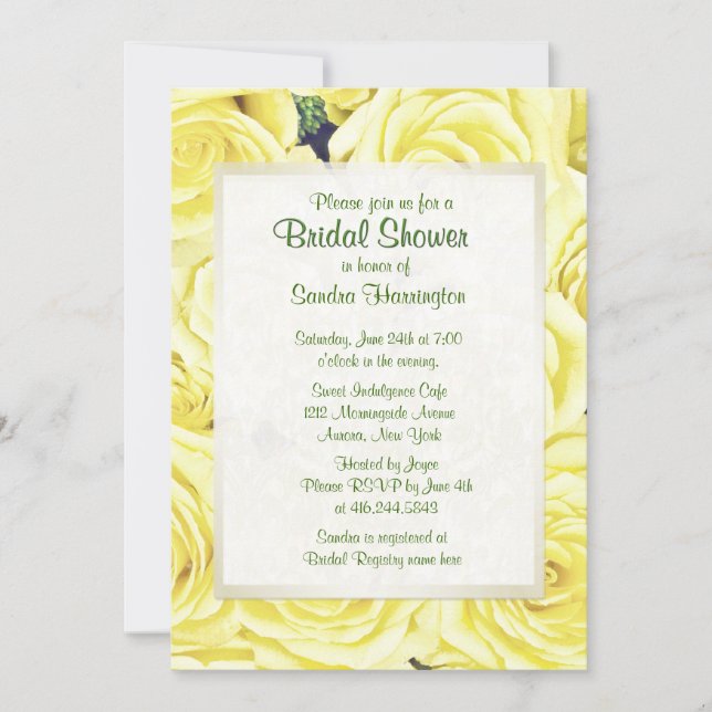 Light Yellow Rose Floral Bridal Shower Invitation (Front)