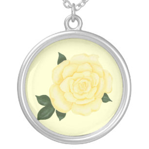 Light Yellow Rose Green Leaves Necklaces
