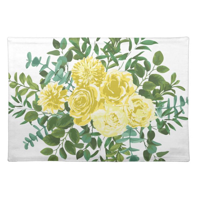 Light Yellow Rose Vintage Spring Wedding Cloth Placemat (Front)