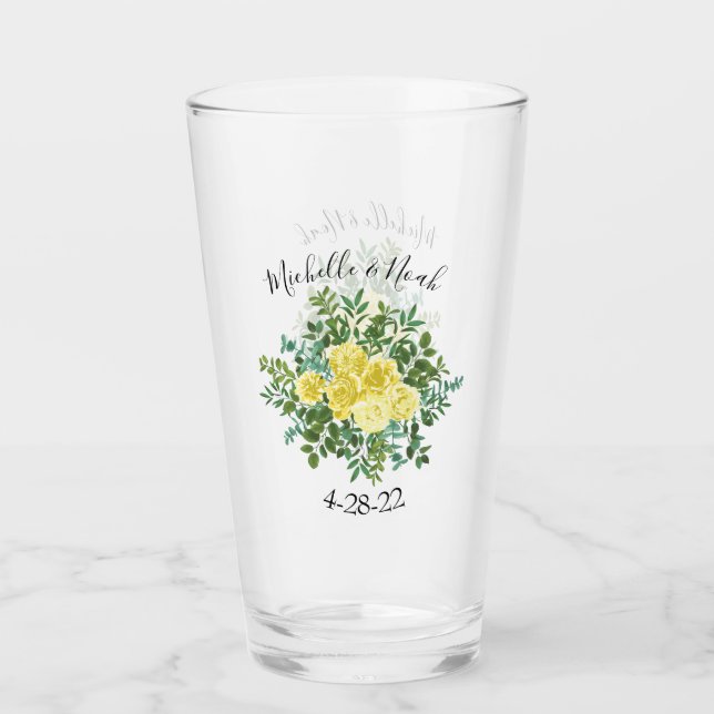 Light Yellow Rose Vintage Spring Wedding Glass (Front)