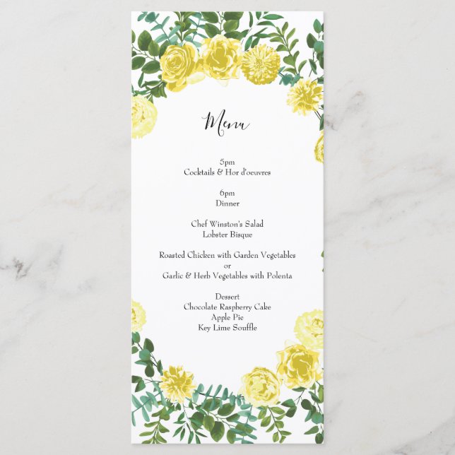 Light Yellow Rose Vintage Spring Wedding Menu (Front)