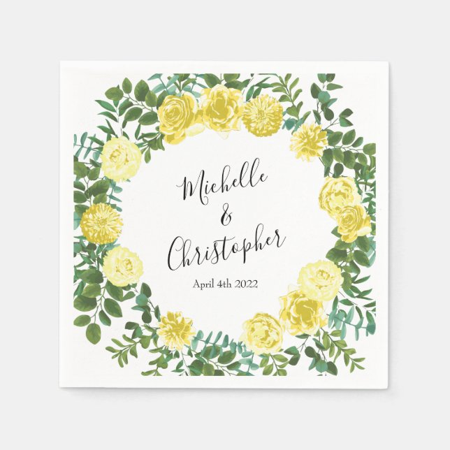 Light Yellow Rose Vintage Spring Wedding Napkins (Front)