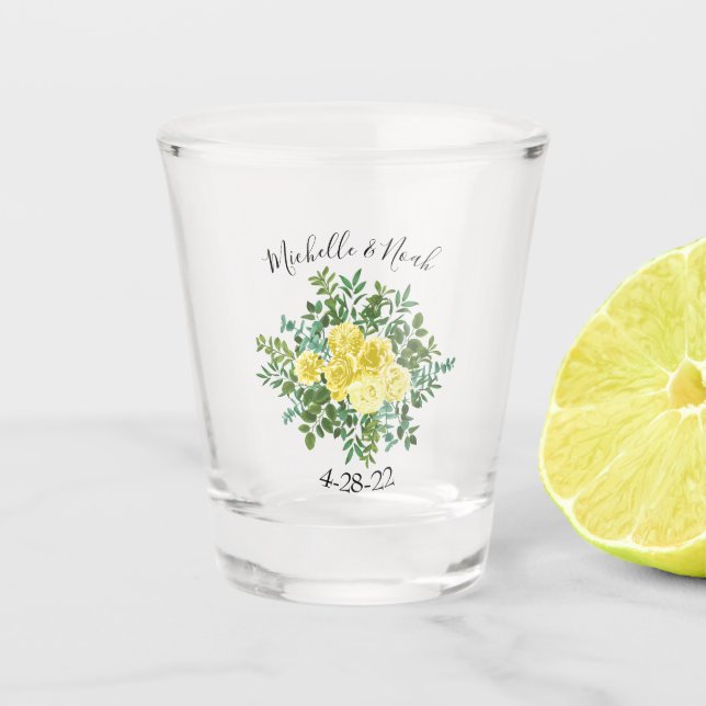 Light Yellow Rose Vintage Spring Wedding Shot Glass (Front)