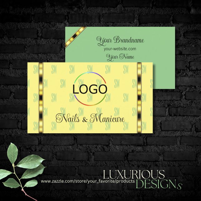 Light Yellow Sage Green with Logo Letter Patterns Business Card (Creator Uploaded)