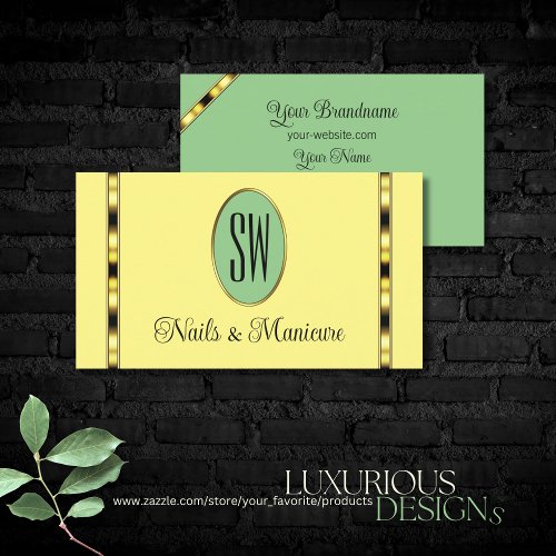 Light Yellow Sage Green with Monogram Professional Business Card