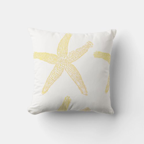 Light Yellow Starfish Pattern White Beach Decor Throw Pillow