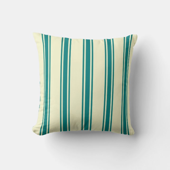 Light Yellow & Teal Lines Throw Pillow (Front)
