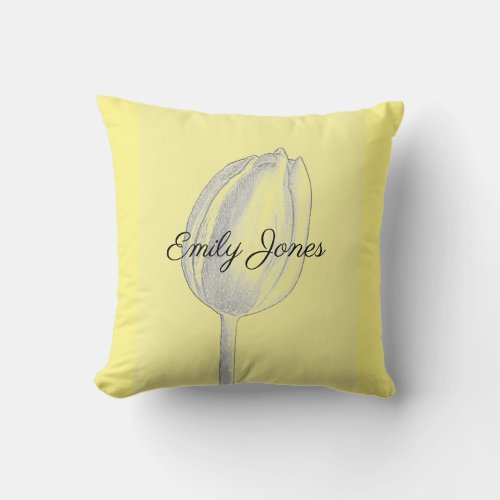 Light Yellow Tulip Floral Pattern Grey Custom Name Throw Pillow