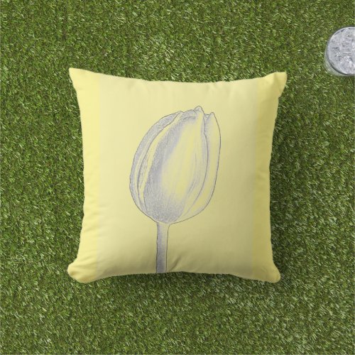 Light Yellow Tulips Floral Pattern Grey 2023 Outdoor Pillow