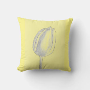 Light Yellow Tulips Floral Pattern Grey Custom Throw Pillow