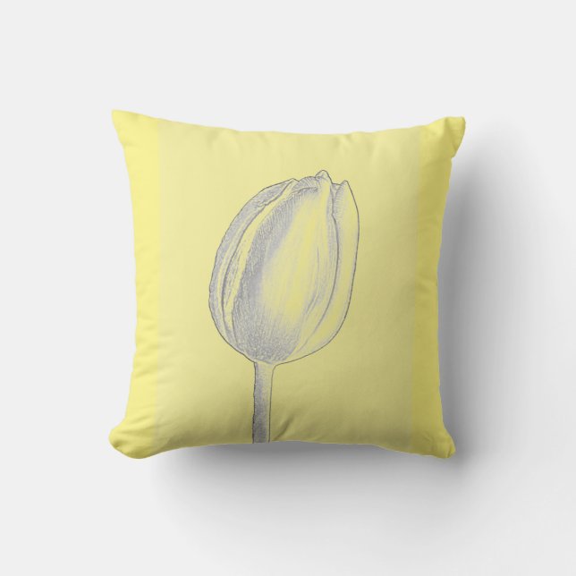 Light Yellow Tulips Floral Pattern Grey Custom Throw Pillow (Front)