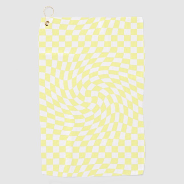 Light Yellow & White Checks Checkered Pattern Golf Towel (Front)