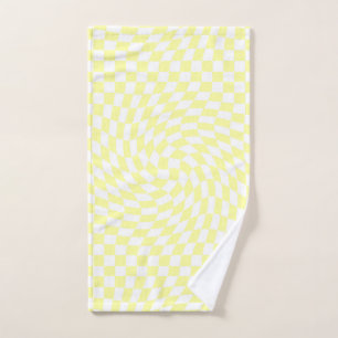 Light Yellow & White Checks Checkered Pattern Hand Towel