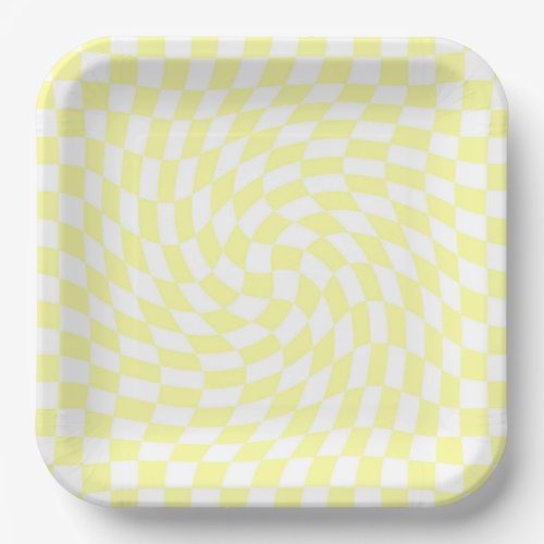 Light Yellow  White Checks Checkered Pattern Paper Plates