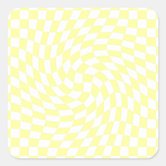 Light Yellow & White Checks Checkered Pattern Square Sticker (Front)