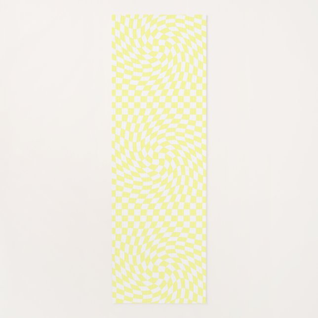 Light Yellow & White Checks Checkered Pattern Yoga Mat (Front)